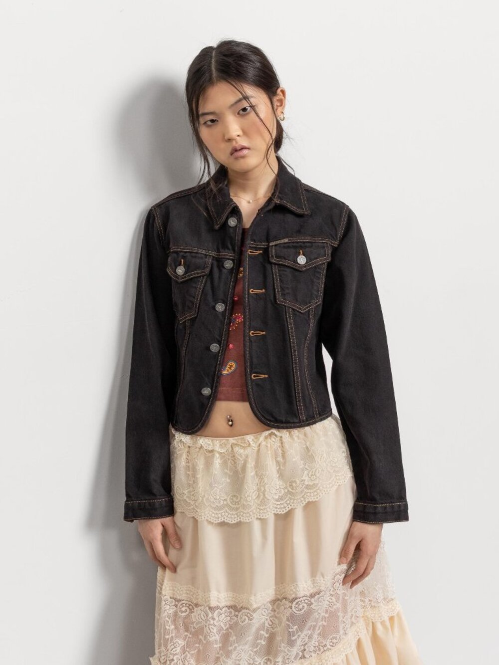 Calvin Klein Vintage Denim Jacket – Cropped Black Jean Jacket (Size XS/S)